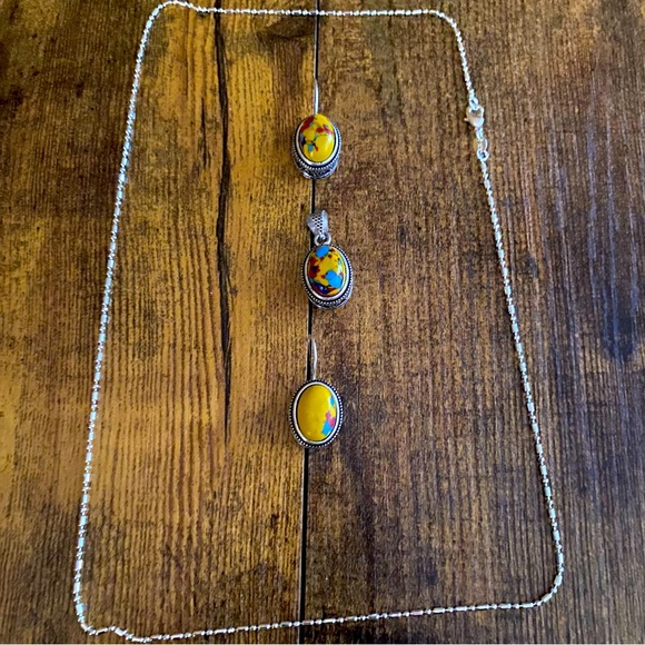 Rainbow Calsilcia Pendant Necklace and Earrings Jewelry Set - Picture 3 of 4